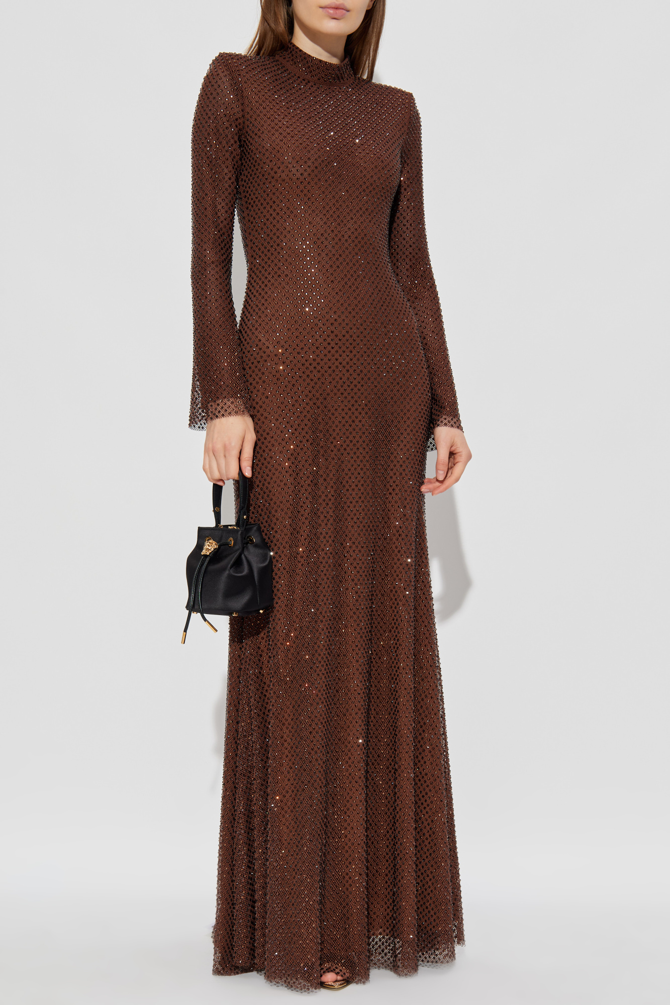 リルアー　drape design dress M-Long brown Our Draped t-shirt dress now introduced with full sleeve